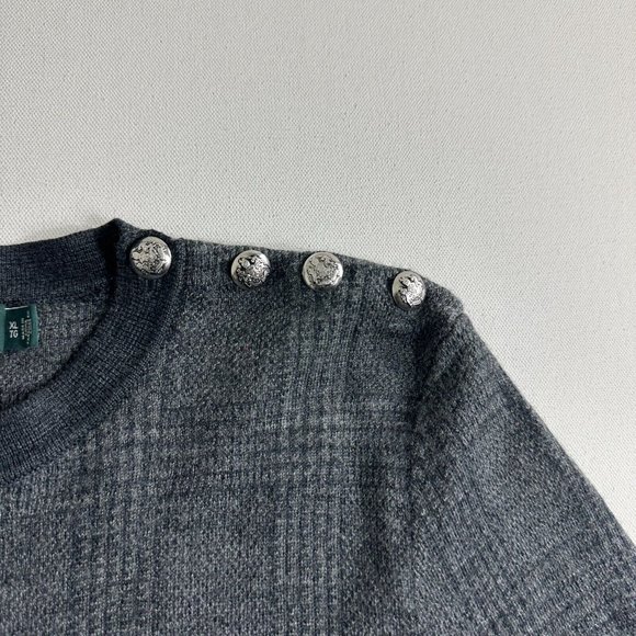 Lauren Ralph Lauren Knit Sweater Women Size‎ XL 100% Wool Plaid Gray Crewneck - Picture 5 of 9